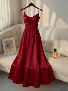 Franclia Women's New Arrivals: Spring, Summer, Autumn - Elegant, Romantic, Gorgeous - Birthday Party, Evening Party, Vacation, Everyday Wear - Elegant Commute - French Valentine's Day, New Year - Pleated Diamond Embellished Full Skirt Dress - Sexy Dress - Holiday Wear - Red Dress - New Year's Dress - Burgundy Dress - Umbrella Skirt - Red Dress - A-Line Skirt - Crossover A-Line Umbrella Skirt - Pearl Strap Maxi Dress - Birthday Dress - Party Dress - Concert Dress - Family Dinner Dress - Carnival Dress - Muslim Robe - Burgundy Dress - Inner Layer Dress - Vacation Dress - Red - View 6