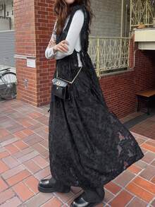 FRIFUL Women's V-Neck Embossed Casual Versatile Sleeveless Dress - Black - View 5