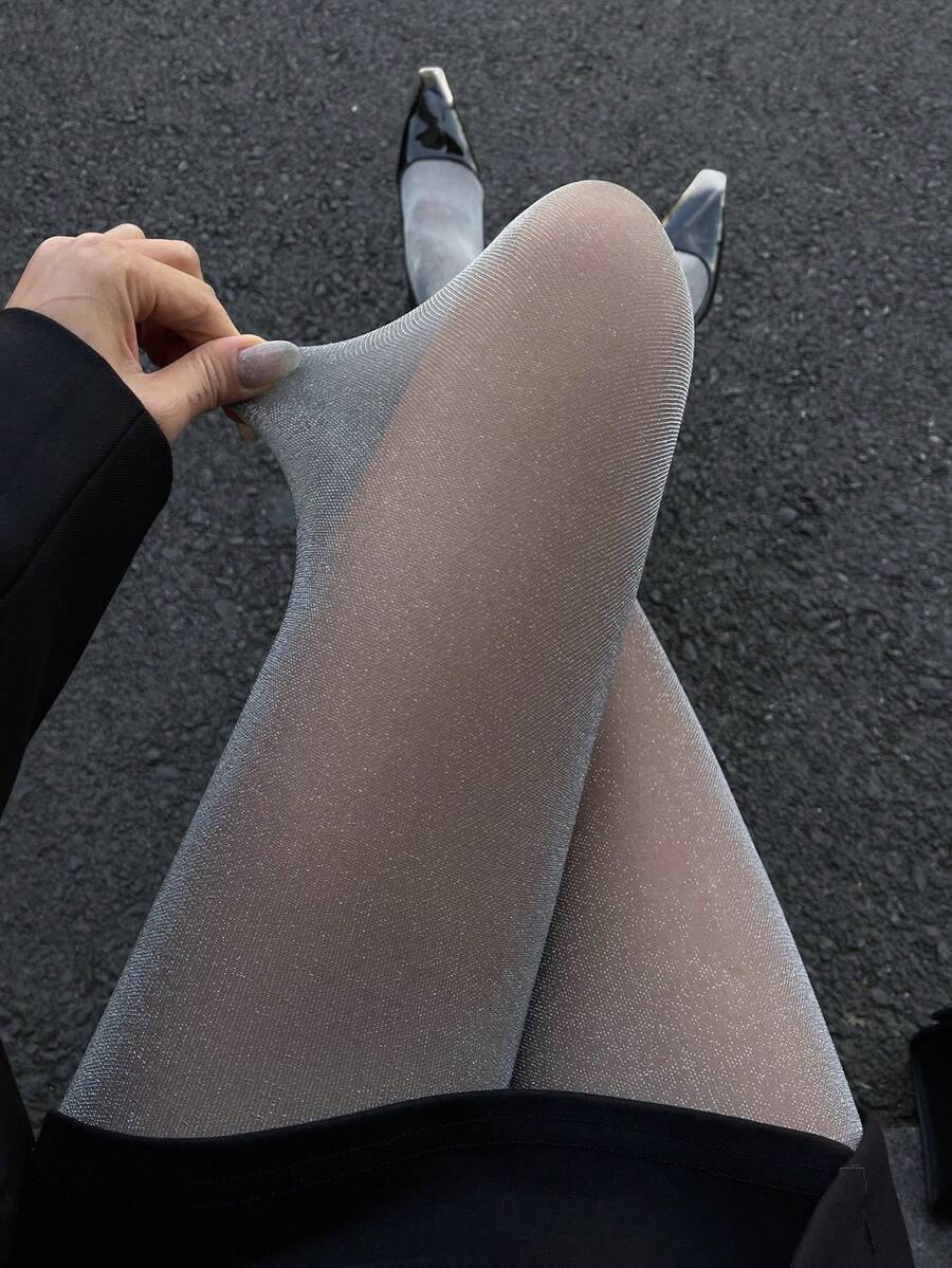 DAZY 女士时尚性感闪亮网纱打底裤 Y2k