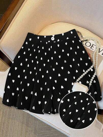 GlowEve CURVE Pantalones cortos exclusivos para el Día de San Valentín, de talla grande, elegantes, casuales, versátiles, holgados, estilizadores y con estampado de corazón de alta gama para mujeres