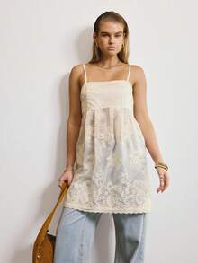 Aralina Women's Casual Elegant Thin Strap Sheer Lace Long Top Party Dresses Perfect For Going Out Outfits Christmas New Years And Thanksgiving Outfits - Apricot - View 7