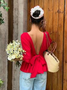 MainGRL 红色休闲度假浪漫情人节女式衬衫，适合日常穿着和艺术风格 - 紅色 - 查看 5
