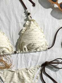 Swim Mod 女士休闲度假沙滩特制面料比基尼两件套泳衣 - 杏色 - 查看 3