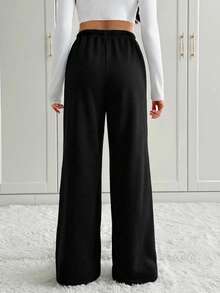 SHEIN Tall Quần thể thao nữ dáng rộng, thắt eo phía trước, thích hợp cho mùa thu/đông, mặc hàng ngày và đi học. - màu đen - Xem 3