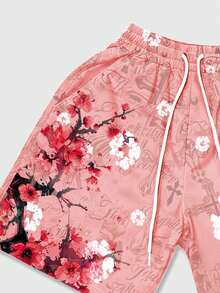 ROMWE MEN Goth Men's Street Graphic Print Casual Shorts, Suitable For Spring/Summer - Pink - View 3