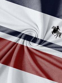 Manfinity Homme Camiseta de cuello redondo de estilo casual de vacaciones con rayas rojas, blancas y azules para hombres - Multicolor - Ver 4