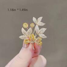 Cirelle Nature-Inspired Crystal Brooch - Four-Leaf Clover/Maple Leaf/Butterfly Design, Elegant Rhinestone Lapel Pin For Women's Daily Wear - Multicolor - View 4