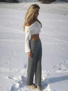 Sydney Algeri Women's Casual Embroidered Twist Knit Pants, Autumn/Winter Knit Pants Grey Pants Comfy Wide Leg Pants Gray Pants Comfy Pants,Cozy Fall And Winter Clothes For Women - Grey - View 4