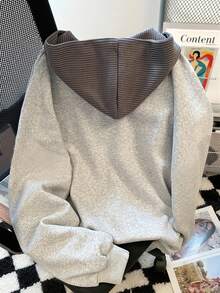 SHEIN Sudadera casual minimalista de color de contraste para tallas grandes, otoño - Gris - Ver 2