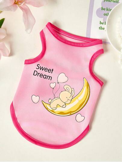 PETSIN 1 st söt liten björn som håller banan kärleksballong tryckt linne för husdjur rosrött paket rosa nederdel sportig stil hudvänlig andningsbar husdjurskläder