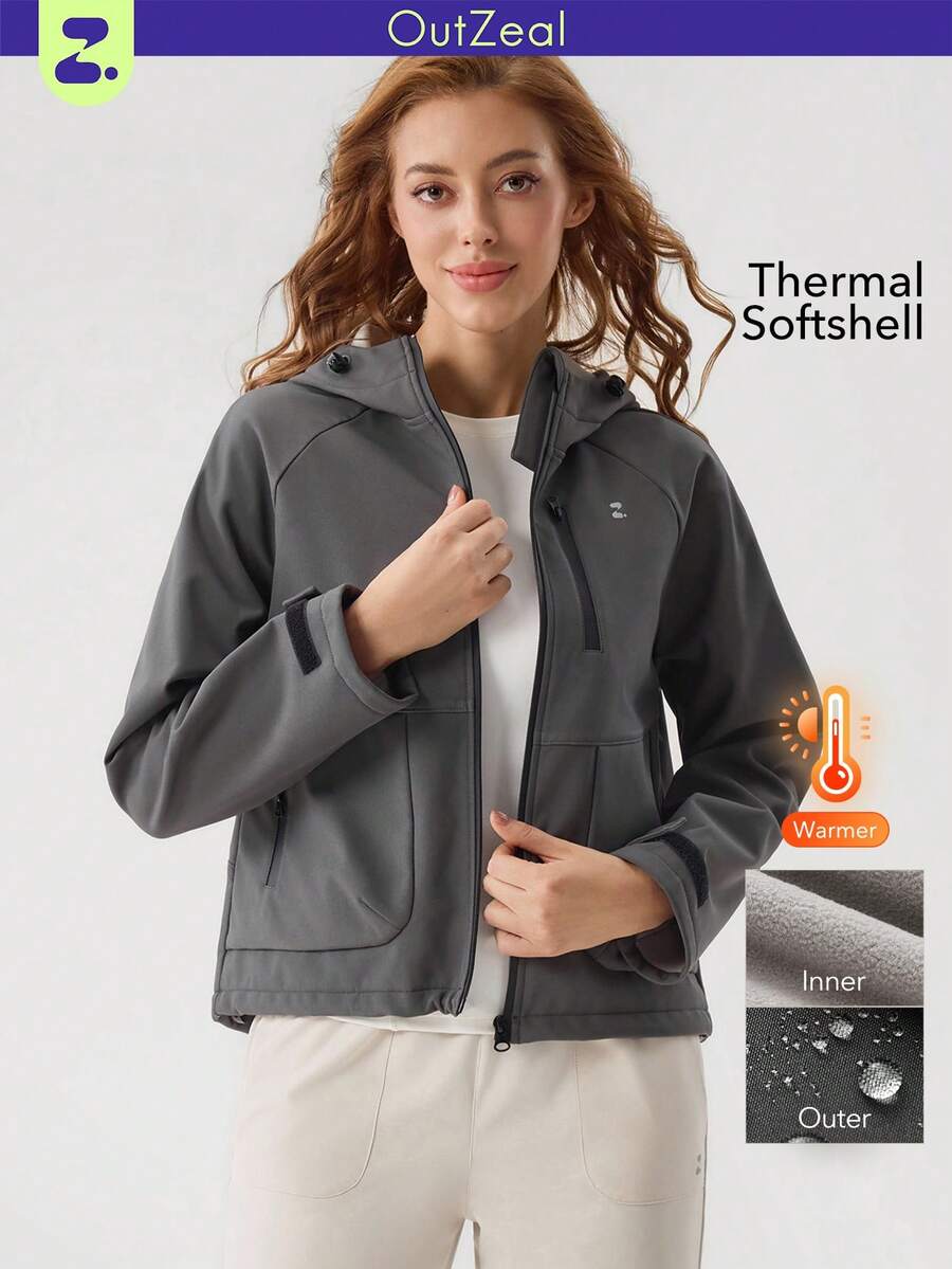 OutZeal 女士冬季户外保暖外套，带内衬，适合徒步露营，防水，带帽拉链和多个口袋 - 灰色 - 查看 1