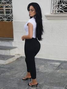 Vassilux High Waist Press Crease Tapered Black Summer Pants - Black - View 4