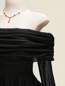 SHEIN ICON Váy trễ vai màu trơn thanh lịch cỡ lớn cho nữ - màu đen - Xem 5