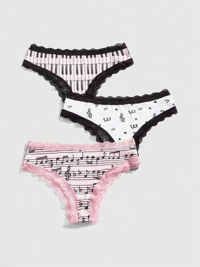 J-Fashion 3 Stücke Damen Unterwäsche-Set mit Bügel, Noten- und Buchstaben-Spitze