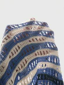 ROMWE MEN Street Life Men's Summer Casual Contrast Stripe Hollow Out Knit Top - Blue - View 6