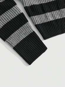 ROMWE Grunge Punk Y2K Casual All-Match Versatile Retro Punk Black & Grey Striped Turtleneck Lantern Sleeve Sweater
