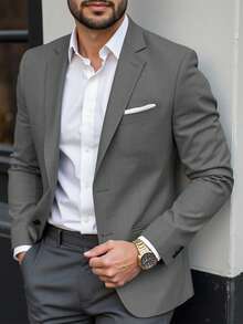 Manfinity Mode 男士太空染色口袋单排扣西装外套，正装衬衫商务休闲优雅修身西装