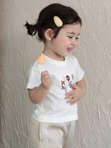 DAZY 女婴花卉刺绣圆领休闲短袖上衣夏季幼儿女童服装 - 白色 - 查看 3