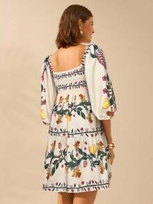 fsvsCAJUNI Vestido corto negro con mangas farol, con estampado floral y de limones vintage, y cierre delantero de lazo, de estilo bohemio para mujersdvs J4LS - Multicolor - Ver 2