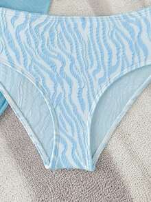 SHEIN 1件装女童蓝白碎花图案舒适针织泳衣套装，适合海滩、泳池、海洋、冲浪、度假、夏季、旅行 - 藍白色 - 查看 5