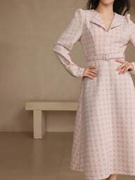 DAZY Spring/Summer Elegant Houndstooth Print Long Sleeve Midi Dress, Suitable For Valentine's Day, Wedding, Party, Formal Occasion, Commute