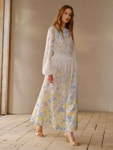 MOTF PREMIUM 蕾丝印花喇叭裙 - 白色 - 查看 1