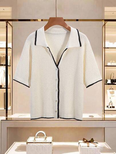 Franclia 女士百搭简约时尚翻领休闲开衫毛衣