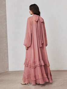 ZEYLAH Romantic Ruffled Hem Oversized Long Dress, Spring - Dusty Pink - View 3