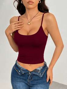 SHEIN PETITE 4件組女款休閒純色短版修身細肩帶背心，適合嬌小女性 - 彩色 - 查看 7