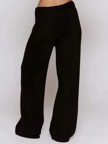 MUSERA Wide Leg Knit Sweater Pants Trousers Cool Girl, Streetstyle, Cute, , , Winter Spring - Black - View 2