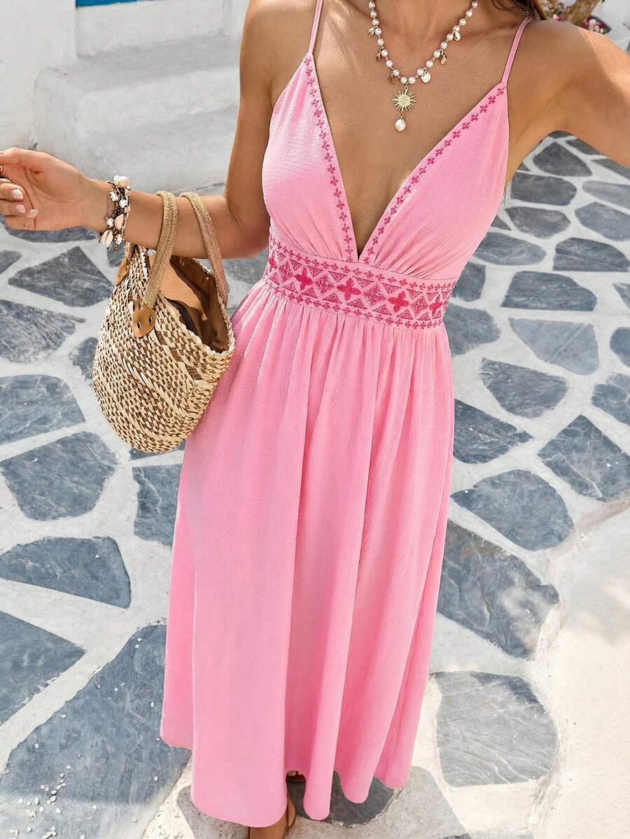 Vivid Eden 女士度假刺绣连衣裙 - 粉色 - 查看 1