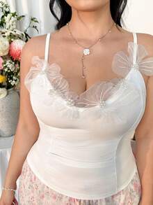 CovetEZ Plus Size Floral Artistic Print Camisole Top, Romantic & Versatile, Suitable For Spring/Summer, Summer Tops White Fairy Top - White - View 3