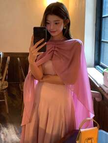 DAZY Women's Elegant Party/Birthday Korean-Style Cloak & Dress 2 Pieces Set, Long Dress - Baby Pink - View 7
