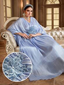 Al Najma Robe ample de style arabe avec appliqués de sequins col V pour femmes