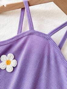 SHEIN Playful Pals 小女孩时尚甜美彩虹条纹吊带露背连衣裙，可爱夏日度假装 - 淡紫色 - 查看 7