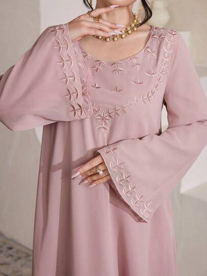 Al Najma Đầm Kaftan thêu kiểu Trung Đông, áo choàng dài kiểu Thổ Nhĩ Kỳ thắt eo, thanh lịch cho các dịp trang trọng.