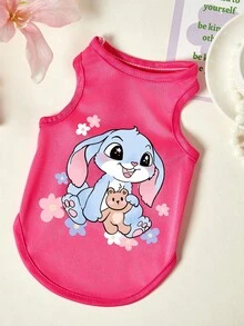 PETSIN 1件可爱蓝色小兔子拥抱小熊花朵印花宠物背心玫瑰红透气亲肤宠物衣服 - 玫紅色 - 查看 1