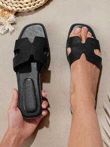 SHUZIA 女士舒适日常夏季度假休闲平底凉鞋 - 黑色 - 查看 2