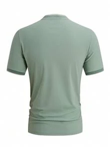 Calvornis 男士鼠尾草綠夏季休閒工作短袖 Polo 衫，立領日常休閒通勤，老錢風父親/男友生日禮物，儀式感 - 綠色 - 查看 2