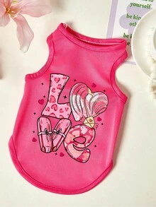 PETSIN 1pc Pink LOVE Letter Printed Pet Vest, Breathable And Skin Friendly, Rose Red