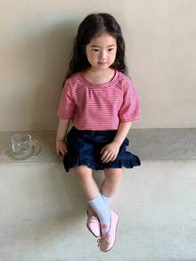 DAZY Toddler Girls' Round Neck Striped Short Sleeve Top, Spring/Summer