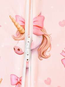 女婴紧身粉色蝴蝶结独角兽数码印花长袖拉链连体衣 - 粉色 - 查看 6