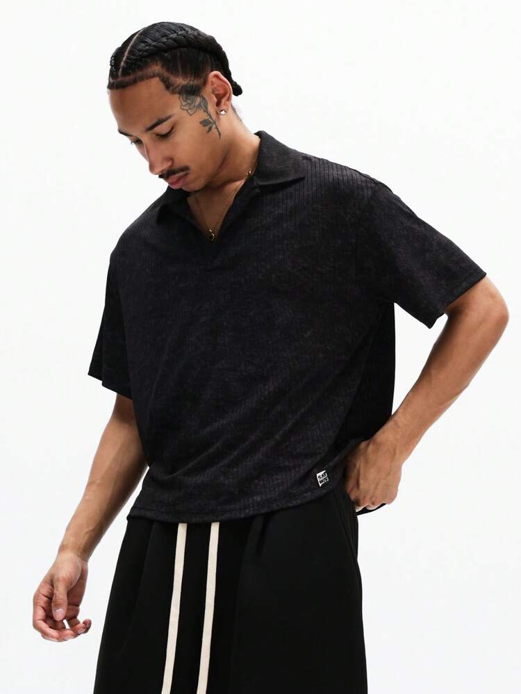 Cropped Ribbed Polo Shirt With Boxy Fit