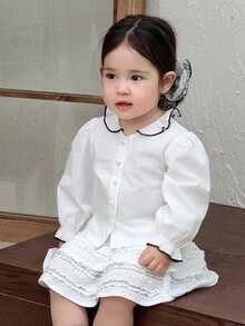 DAZY Infant/Toddler Girls' Ruffle Trim Fresh Long Sleeve Top, Spring/Autumn & Summer - White - View 6