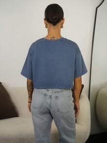 SAYEHFBABY Pre-Shrink Washed Cotton Short Sleeve Basic T-Shirt - Blue - View 2