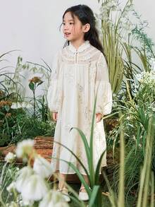 DAZY 女童（小号）优雅度假中长连衣裙 - 米色 - 查看 5