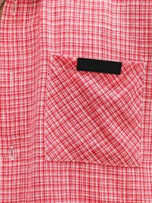 SUMWON Camisa casual de manga corta con botones y cuello, a cuadros rosas, para hombre, para verano y primavera - Rojo - Ver 6