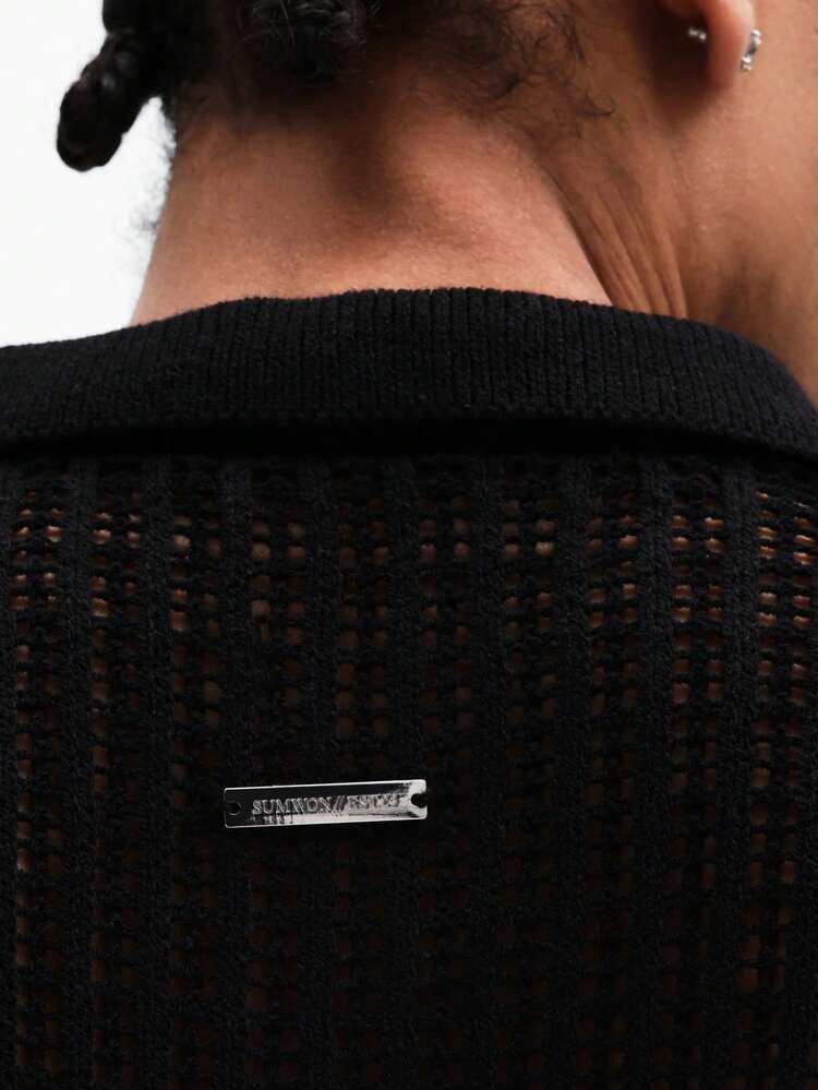 오픈 위브 니트 폴로 셔츠