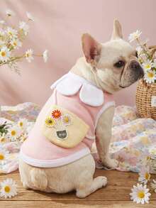 PETSIN 粉色可爱活泼风格轻盈时尚猫咪衣服，3D花瓣领设计向日葵编织吊带包猫背心，夏季宠物衣服宠物背心 - 彩色 - 查看 1