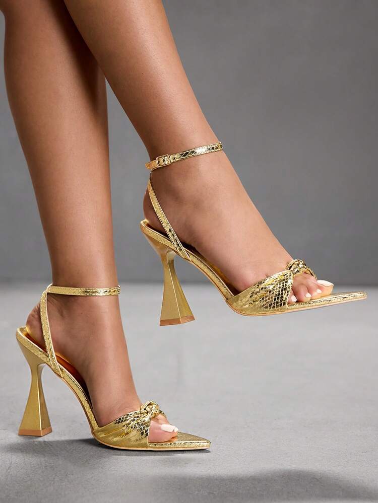 CUCCOO SZL Women's Pointed Toe Twist Knot Design Fashion Buckle Daily Wear High Heel Sandals Valentine's Day